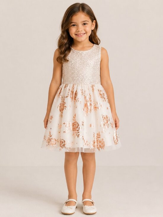 The Children's Place Other - The Children’s Place Girls Rose Gold Foil Floral Party Dress Size 5/6  Brand: Th